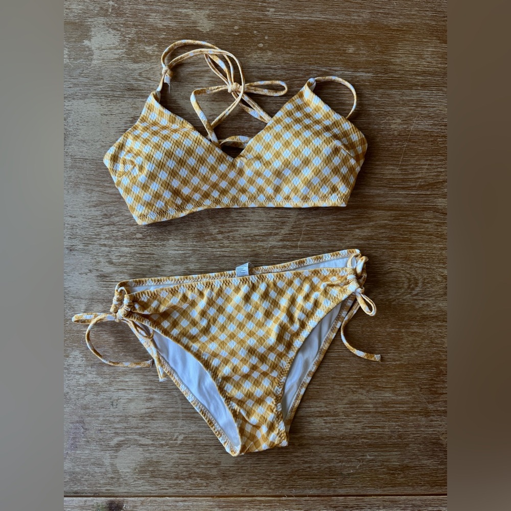 Vintage 80s PENTI Yellow Gingham Bikini Set XS NWOT
